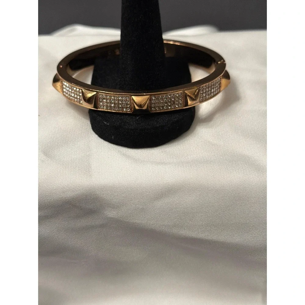 Michael Kors Rose Gold Tone Pave Crystal Pyramid Stud Hinged Bangle Bracelet